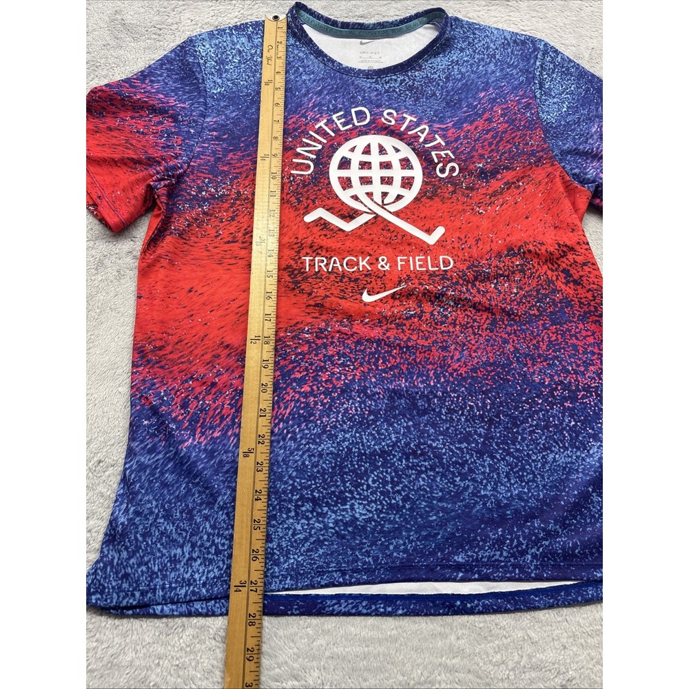 Nike Mens Medium United States Track & Field Dri-FIT T-Shirt Blue Red Splatter - Picture 2 of 5